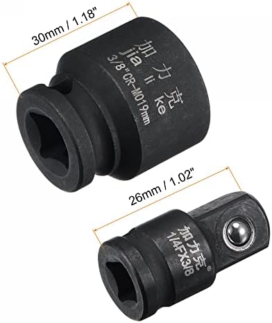 UXCELL 3/8 Drive por um soquete raso de 19mm de 6 pontos de impacto com 1/4 Drive x 3/8 adaptador, tamanhos métricos padrão