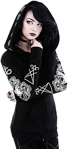 Tifzhadiao gótico punk moletom com capuz para mulheres vintage mata de manga comprida Hoodies witchcraft lua gótica capa