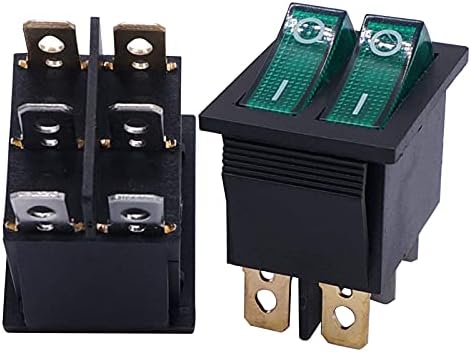 SUTK 2PCS AC 250V/16A, 125V/20A Button verde e verde com luz ligada/desligada DPDT 6 pinos 2 Posição Mini Rocker Rocker Switches