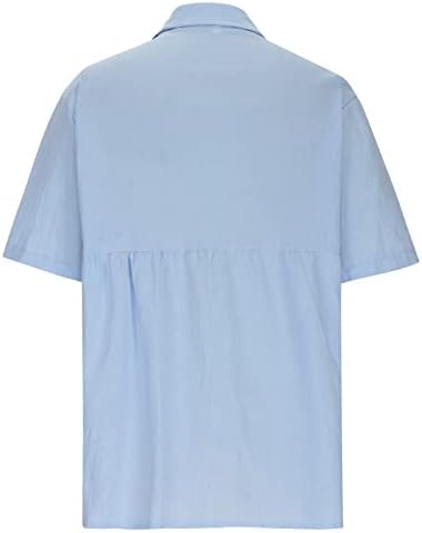 Camisas de linho de algodão para mulheres botão de verão para baixo camisa de manga curta Tops