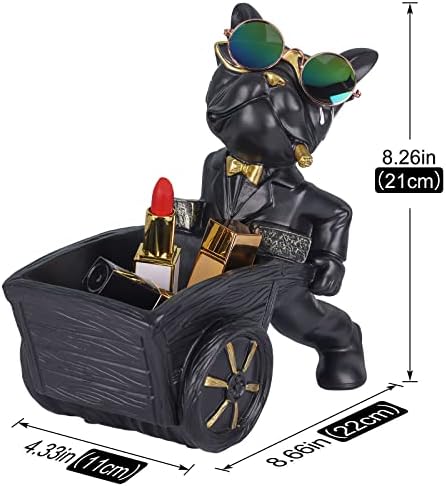XIYOUQI Francesa Francesa estátua Black Resin Bulldog Key Candy Bowls Jóias Ornamento de jóias Feliz de touradas de touradas de carro