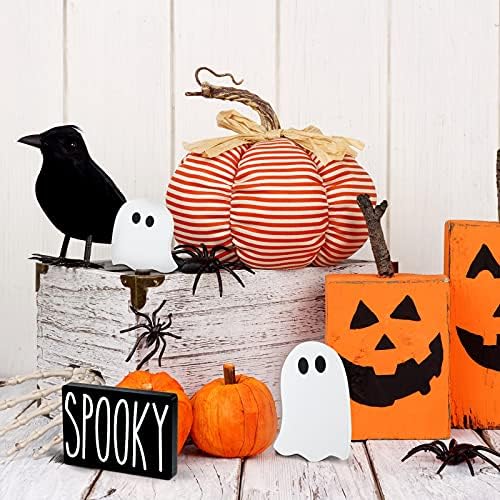 BLULU 3 peças Halloween fantasma assombrada casa decorações de bandeja em camadas de madeira Ghost tem temas -temas