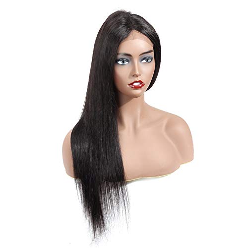 Qazpl 4 x 4 peruca frontal de renda, cabelos longos e retos, cabelos humanos, peruca para mulheres, 8-28 polegadas 1b de cabelo preto natural, suporte de suporte ou coloração de cabelo