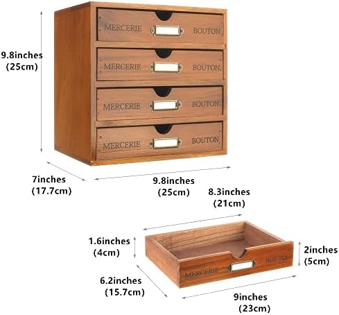 N/C Caixa de armazenamento de madeira Organizador de desktop rústico com gavetas/etiquetas Acessórios para mesa de 4 níveis