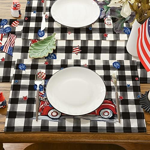 SIILUES 4 de julho Placemats, 4 de julho de caminhão patriótico Placemats Quarto de julho Decorações da América Decoração de férias para decorações de mesa em casa