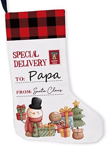 Golsoo Special Delivery De Santa a Papa Christmas Stocking Burlap Best Papa Buffalo Check Christmas Meking pendurado