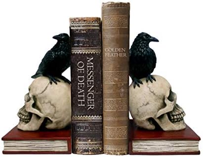 DWK - Assassinato e Mistério - Ravens on Skulls Booknds Gothic Poe Crow Reading Bookshelf Theme para a sua biblioteca Decor