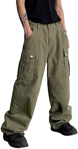 Calça de moletom masculina de oyoangle com bolsos largos calças de pernas largas calças soltas calças de rua de streetwear