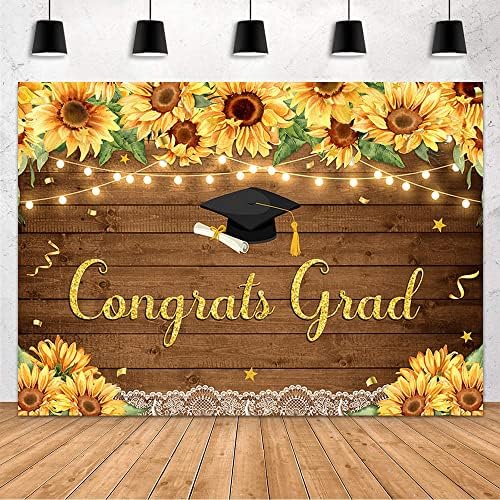 Mehofond Classe de 2023 Graduação cenário parabéns Graduadores de girassóis decoração de madeira cena de fotografia rústica panos