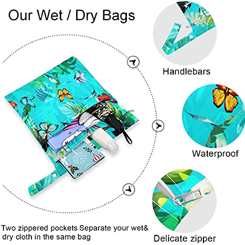 VISESUNNY FLOR SABELA Wild Tropical Butterfly 2pcs Saco úmido com bolsos com zíper lavandable reutilizável para viajar, praia, piscina,