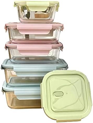 Recipientes de armazenamento de alimentos de vidro Umyelpe 6 PCs, recipientes de armazenamento de vidro hermético com tampas, caixas de bento de almoço de vidro, recipientes de vidro de grau de alimento seguro com tampas redondas+redondas