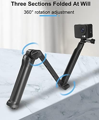 Alilusso Selfie Stick para GoPro, Pólo dobrável Pólo de 3 vias AJustable Selfie Stick, Extensão Grip Hand Compatível com GoPro max/herói