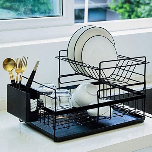 Rack de prato preto sdgh - rack de prato de metal de cozinha, pia de bancada removível, colher de armazenamento de colher