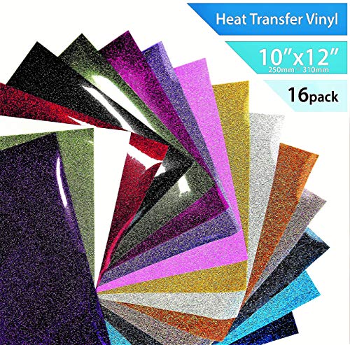 T-vinil T-vinil Pacote de folhas de glitter de vinil para camisetas DIY: 12 ”× 10”-16 pacote de 16 cores variadas-Melhor ferro