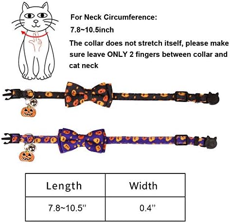ADOGGYGO Halloween Cat Collar Breakaway com Bowtie Bell - 2 pacote de gato de gatinho colarinho de abóbora com colarinho de gravata arco de gato removível para gatinho para gatinho de gato