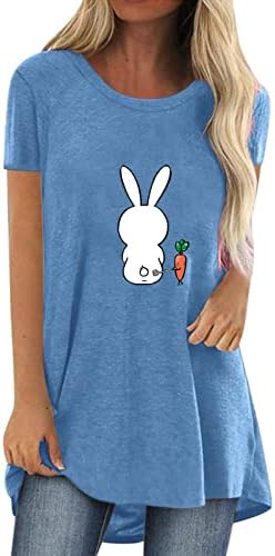 Camisas de Páscoa de tamanho grande para feminino Funny Bunny Print Graphic Tee Summer Summer Sleeve Tshirt Tunic Tops Comfy Cotton Blouse