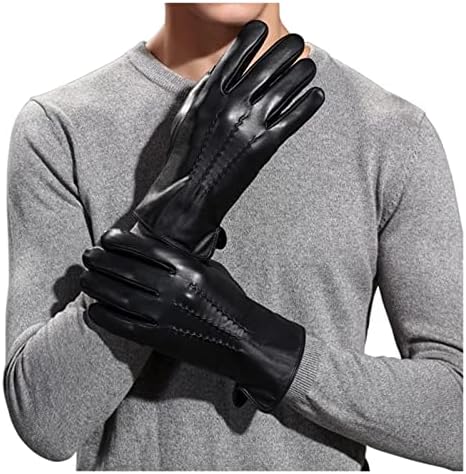 N/A Winter Men's Operating Phone Leather Luvas Padrão Luvas de couro de couro macio quente