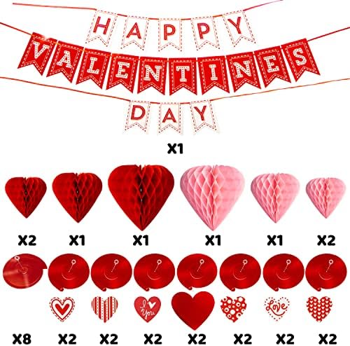 Joyin 31 PCS Kit de decoração do Dia dos Namorados com 1 Feliz Dia dos Namorados Banner, 8 redemoinhos de papel, 14 redemoinhos