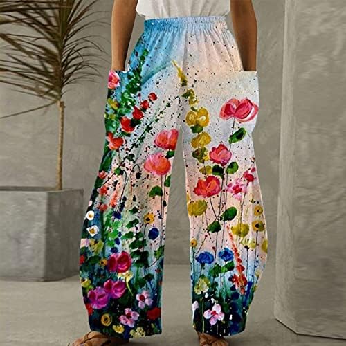 FEHLELLEGD Feminina Floral Casual Cantura alta calça de perna larga Praça de verão Fashion Loose Ffy Lounge calças com