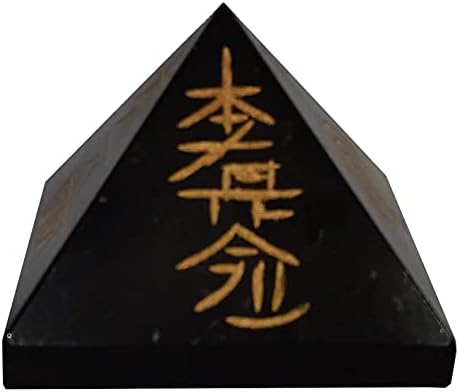 Pirâmide turmalina preta de Purpledip com símbolos de Reiki: Boa sorte Charme de cura, Pedra Divina de Cristal Espiritual