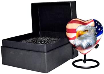 Bold & Divine American Flag Design Urn - Mini Cremação de Coração Urna com Stand & Premium Box - Pequena Urna de lembrança para