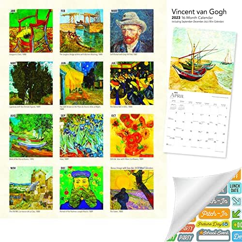 Vincent Van Gogh Calendário 2023 - Deluxe 2023 Vincent van Gogh Wall Calendar Pacote com mais de 100 adesivos de calendário