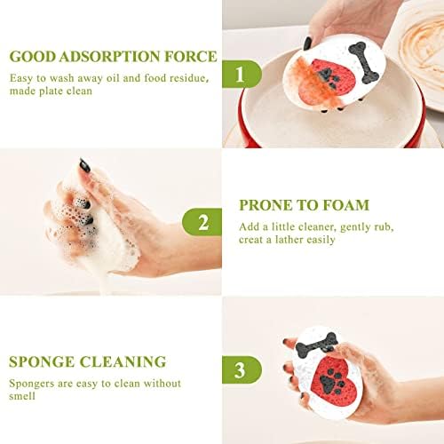 Alaza I Love Dog Paw Print com esponjas de celulares de esponja natural de coração vermelho para lavar a limpeza de banheiros e domésticos, sem arranha