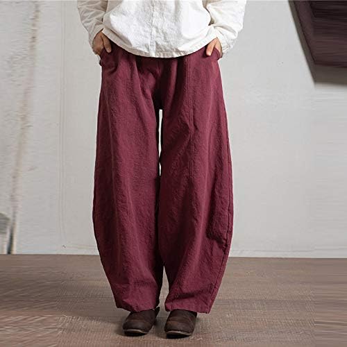Calça solta miashui para mulheres calças casuais de algodão e mulheres de perna larga de pernas largas calças casuais