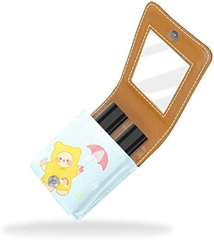 Caixa de batom oryuekan com espelho bolsa de maquiagem portátil fofa, bolsa cosmética, animal de desenho animado urso chuvoso adorável