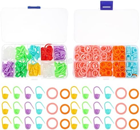 Excety 2 caixas de marcadores de costura de crochê travando clipe de agulha de crochê de plástico leve para tecelagem de costura de tricô artesanal DIY