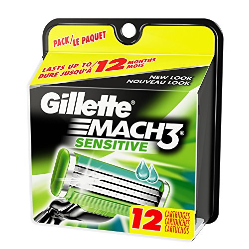 Gillette Mach3 Razor de recargas de lâmina masculina, sensível, 12 contagem