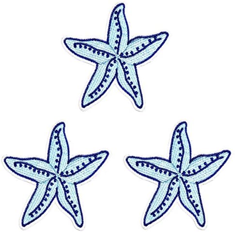 UMama Patch Conjunto de 3 fofos de risque azul de estrela do mar azul tropical Ocean Sea Animal Cartoon Ferro em manchas bordadas
