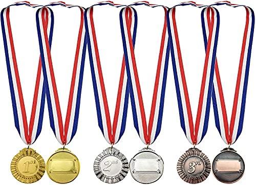 Momonnon 12 peças vencedor de metal Gold Silver Bronze Award Medals com fita de pescoço azul branco vermelho, estilo olímpico, 2 polegadas