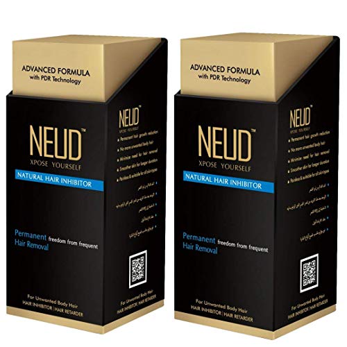 Inibidor de cabelo natural de Neud para redução permanente de corpo indesejado e cabelos faciais em homens e mulheres - pacote de