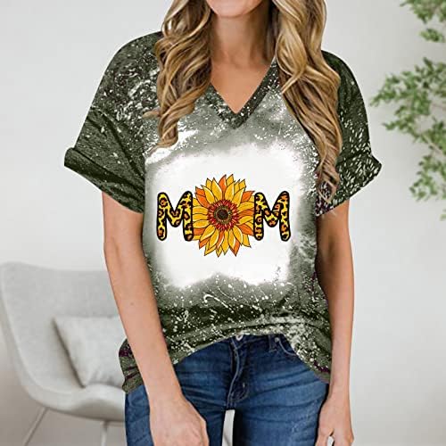 Camiseta feminina de beisebol mama branqueada 2023 Leopard Mama Mama Camisa Angusted Letter Print V Neck Baseball mamãe tampa