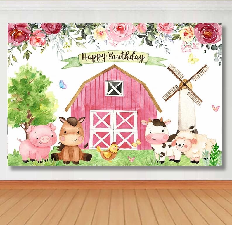 Lofaris rosa Fazenda Floral Girls Floral Birthday Barnyard Backgron Cartoon Animais Farmhouse House