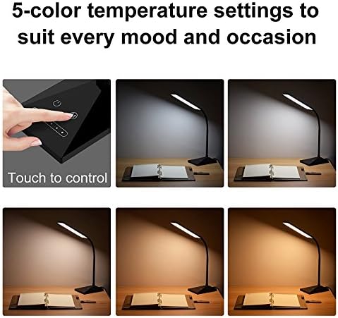 Lâmpada de mesa de LED vicfun, 5 modos de cores com 7 níveis de brilho, lâmpada de lâmpada de mesa de mesa com cuidado para cuidar para os olhos com porta de carregamento USB, controle de toque sensível a 12w preto