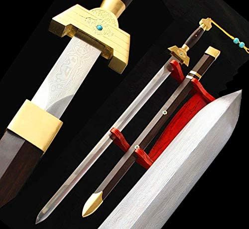 Espadas shzbzb chinês kungfu jian espada katana sharp damasco aço lâmina bainha de ébano de bronze esculpido acessórios de latão
