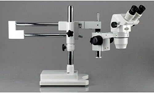 Microscópio de zoom de estéreo binocular profissional zm-4bz, ew10x oculares, ampliação de 3,35x-90x, objetivo de zoom de 0,67x-4,5x, iluminação ambiente, suporte de boom de braço duplo, inclui lentes de barro de 0,5x e 2.0x