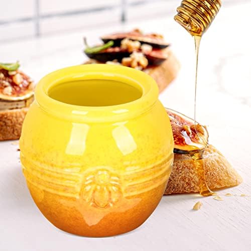Veemoon mini frascos de mel em cerâmica panela de mel e molhado de madeira jarra de mel com tampa de fazenda decoração de cozinha geléia de geléia de colorida mini mel de mel mini recipientes