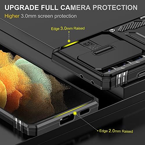 THMÉRA SAMSUNG Galaxy S21 Caso Ultra, capa de telefone de armadura para Samsung S21 Ultra com protetor de tela [Soft 2 PCs] com tampa da câmera, Galaxy S21 Ultra Ring Case Anti-Fall Protection, Black