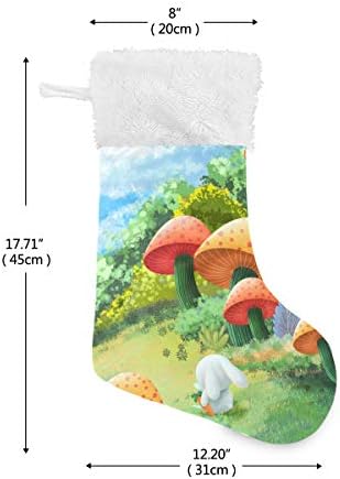 Rabbit branco de Pimilagu em meias de natal de cogumelo Bush 1 pacote 17,7 , meias penduradas para decoração de Natal