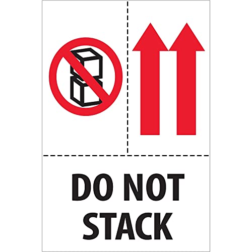 Aviditi Tape Logic 4 x 6, Não empilhe adesivo de aviso vermelho/branco/preto, para remessa, manuseio, embalagem e movimentação