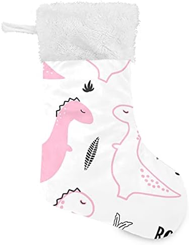 Dominando a mão desenhada dinossauro rosa Christmas Stocking Classic Grandes meias de natal personalizadas decorações de meia para festa de Natal em família