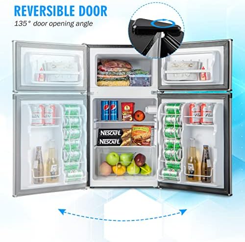 Refrigerador compacto com freezer, 3,2 Cu.ft mini refrigerador de geladeira com 5 configurações Controle de termostato, prateleiras ajustáveis ​​e removíveis, geladeira pequena para o escritório em casa garagem rv rv rv