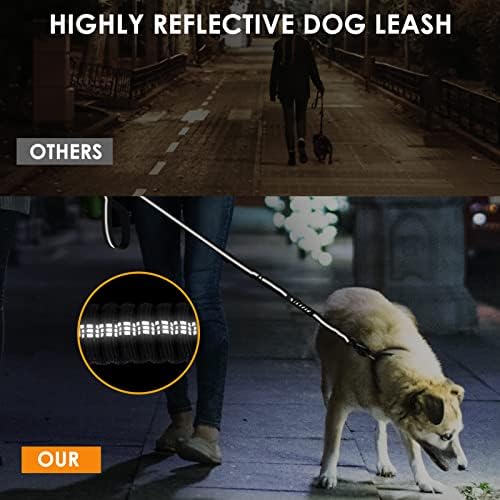 Coleira de cães pesados ​​para cães grandes, bungee cão de 4 a 6 pés da coleira, com alça de controle de tráfego altamente reflexiva e trava de segurança, cinto de segurança de cachorro durável, preto