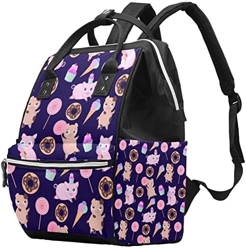 Cartoon Pig Donut Ice Cream Lollipop Backpack Backpack Baby Nappy Sacos Multi -Função Bolsa de Viagem de Grande Capacidade
