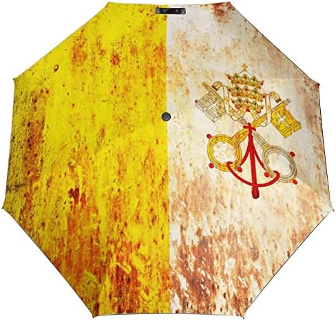 Bandeira Grunge de Vaticano Umbrella à prova de vento 3 Folds Automotor, Abra o guarda -chuva dobrável para homens