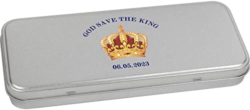 Azeeda 'Deus salve o rei' Metal Hinged Stationery Tin/Storage Box
