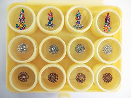 12 Combo Bindi Box Crystal Bindis Face Jewels - Prata de ouro e multicolor